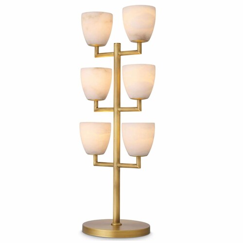 Casa Padrino Luxus Tischleuchte Messing / Alabaster H. 81 cm - Luxus Leuchten