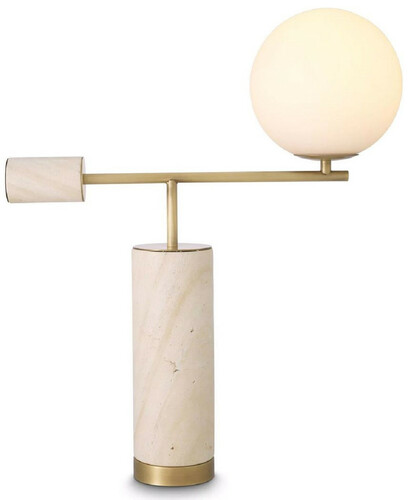 Casa Padrino Luxus Tischleuchte Antik Messing / Beige / Wei� 51 x 20 x H. 62,5 cm - Marmor Schreibtschleuchte mit Glas Lampenschirm - Luxus Kollektion