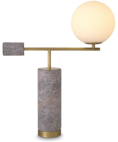 Casa Padrino Luxus Tischleuchte Antik Messing / Grau / Wei� 51 x 20 x H. 62,5 cm - Marmor Schreibtschleuchte mit Glas Lampenschirm - Luxus Kollektion