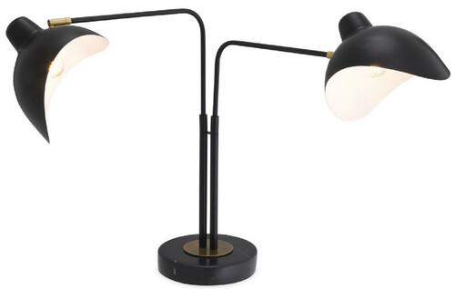 Casa Padrino Designer Tischleuchte Schwarz / Antik Messingfarben 95 x 20 x H. 57 cm - Elegante Schreibtischleuchte im 50er Jahre Stil - Luxus Leuchten