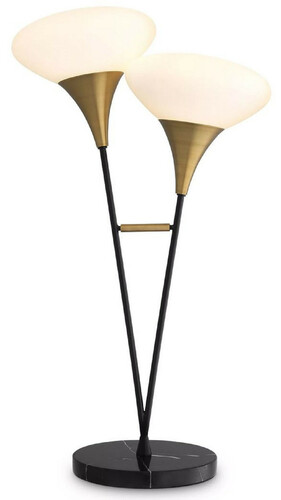 Casa Padrino Luxus Doppel Tischleuchte Antik Messingfarben / Schwarz / Wei� 50 x 28 x H. 87 cm - Schreibtschleuchte mit Marmorfu� - Luxus Kollektion