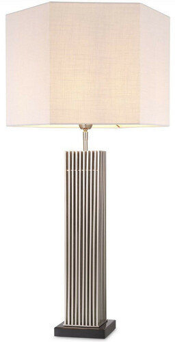 Casa Padrino Luxus Tischleuchte Silber / Schwarz / Wei� 46 x 46 x H. 87 cm - Moderne Schreibtischleuchte mit sechseckigem Lampenschirm - Luxus Qualit�t