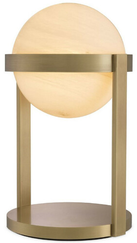 Casa Padrino Luxus Tischleuchte Antik Messingfarben / Wei�  22 x H. 38 cm - Schreibtischleuchte mit rundem Glas Lampenschirm - Luxus Leuchten