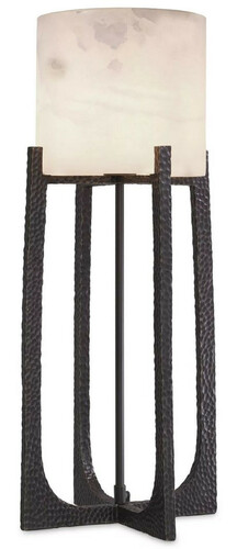 Casa Padrino Luxus Tischleuchte Bronze / Alabaster 29 x 29 x H. 68,5 cm - Metall Schreibtischleuchte mit rundem Alabaster Lampenschirm - Luxus Leuchten