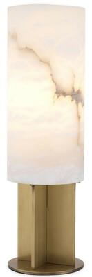 Casa Padrino Luxus Tischleuchte Antik Messing / Alabaster  14 x H. 47 cm - Moderne Tischlampe mit rundem Alabaster Lampenschirm - Luxus Leuchten