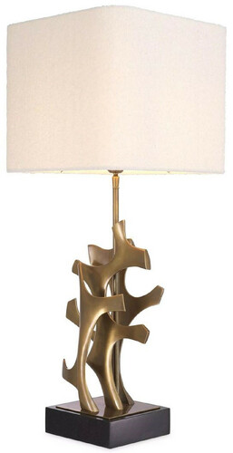 Casa Padrino Luxus Tischleuchte Vintage Messing / Schwarz / Creme 35 x 35 x H. 85,5 cm - Schreibtischleuchte mit quadratischem Lampenschirm - Luxus Tischleuchten - Luxus Schreibtischleuchten