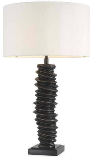 Casa Padrino Luxus Tischleuchte Bronzefarben / Schwarz / Wei�  45 x H. 75 cm - Elegante Schreibtischleuchte mit Granitsockel - Luxus Leuchten