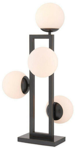 Casa Padrino Luxus Tischleuchte Bronzefarben / Wei� 35 x 37,5 x H. 65,5 cm - Elegante Schreibtischleuchte mit runden Glas Lampnschirmen - Luxus Leuchten