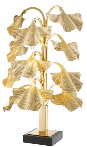 Casa Padrino Luxus Tischleuchte Messingfarben / Schwarz 55 x 38 x H. 88 cm - Designer Lampe mit Granitsockel