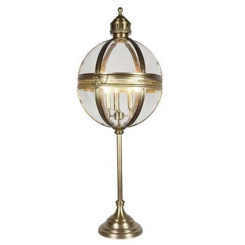 Casa Padrino Luxus Tischleuchte Messingfarben  43 x H. 112 cm - Gro�e Kugellaterne mit Glaskugel