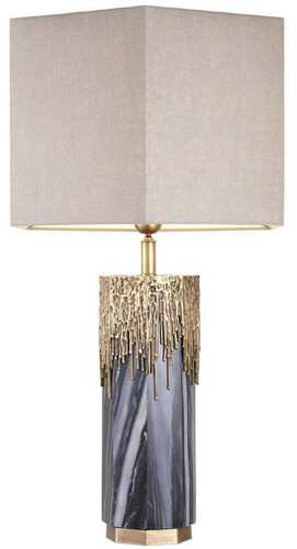 Casa Padrino Luxus Marmor Tischleuchte Grau / Vintage Messingfarben / Hellgrau 46 x 46 x H. 78 cm - Hotel & Restaurant Tischlampe - Luxus Leuchten