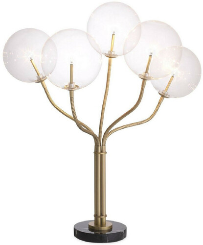 Casa Padrino Luxus Halogen Tischleuchte Antik Messingfarben / Schwarz  55 x H. 80 cm - Dimmbare Metall Tischlampe mit runden Glas Lampenschirmen und Marmorfu� - Luxus Kollektion