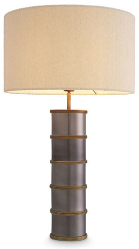 Casa Padrino Luxus Tischleuchte Vintage Messing / Schwarz Nickel / Creme  45 x H. 76 cm - Runde Schreibtischleuchte - Luxus Tischleuchten - Luxus M�bel - Luxus Qualit�t