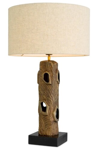 Casa Padrino Luxus Tischleuchte im Vintage Messing Look / Sockel aus schwarzem Granit  45 cm x H. 74,5 cm 