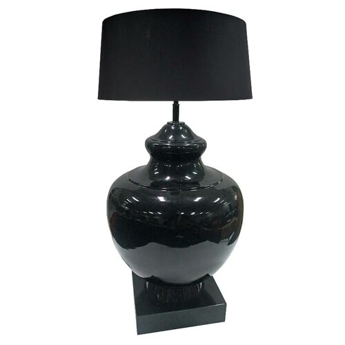 Casa Padrino Luxus Tischleuchte Schwarz 46 x 35 x H. 83 cm - Vasenf�rmige Tischleuchte mit Lampenschirm