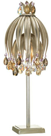 Casa Padrino Luxus Tischleuchte Silber / Mehrfarbig  20 x H. 58 cm - Moderne Metall Schreibtischleuchte mit Swarovski Kristallglas - Hotel & Restaurant Leuchte