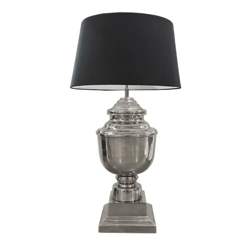 Casa Padrino Luxus Tischleuchte Silber / Schwarz  34 x H. 66 cm - Aluminium Pokal Tischleuchte mit Lampenschirm