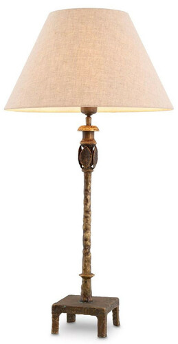 Casa Padrino Luxus Tischleuchte Vintage Messing / Beige  44,5 x H. 84 cm - Schreibtischleuchte mit rundem Lampenschirm - Luxus Tischleuchten - Luxus Schreibtischleuchten - Luxus Leuchten