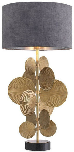 Casa Padrino Luxus Tischleuchte Vintage Messingfarben / Schwarz / Grau  40 x H. 83 cm - Moderne Tischlampe mit Granitsockel und rundem Lampenschirm - Wohnzimmer Lampe