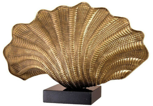Casa Padrino Luxus Tischleuchte in Muschelform mit Granitsockel Vintage Messing / Schwarz 51 x 16 x H. 33,5 cm - Luxus Qualit�t
