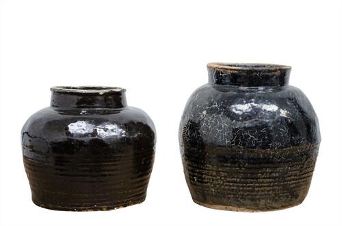 Casa Padrino Luxus Vase  24-33 x H. 24-29 cm - Bauchige Keramik Vase im Antik-Look - Luxus Deko Accessoires