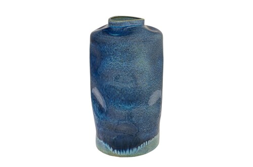 Casa Padrino Luxus Vase Blau  23,5 x H. 41,5 cm - Hohe runde Vase aus feinem Porzellan in kr�ftigem Blau - Luxus Deko Accessoires