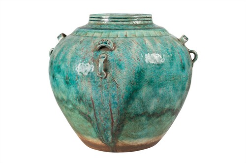 Casa Padrino Luxus Vase Gr�n  32 x H. 30 cm - Gro�e bauchige Deko Vase aus Steingut in Gr�n - Luxus Deko Accessoires