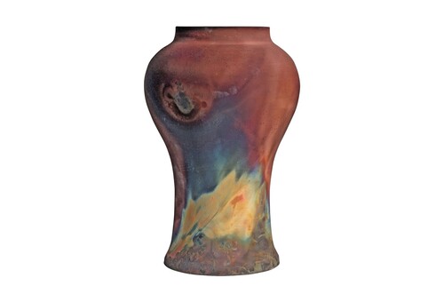 Casa Padrino Luxus Vase Kupferfarben  22 x H. 34 cm - Deko Vase aus Steingut mit matter kupferfarbener Oberfl�che im Raku-Stil - Luxus Deko Accessoires