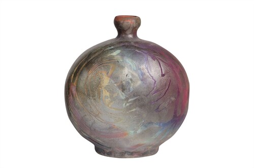 Casa Padrino Luxus Vase Kupferfarben 33 x 13 x H. 37 cm - Raku Vase aus Steingut mit Copper Matt Glasur und Marmoreffekt - Luxus Deko Accessoires