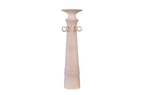 Casa Padrino Luxus Vase Rosa  15 x H. 54,5 cm - Hohe schlanke Vase Datoga Choker aus Steingut mit Ringen am Hals - Luxus Deko Accessoires