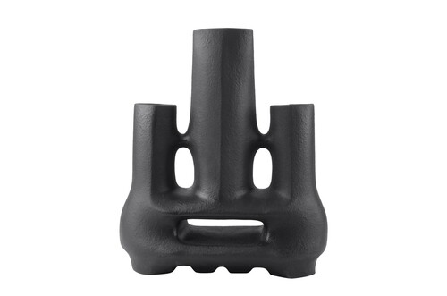 Casa Padrino Luxus Vase Schwarz 38,5 x 18 x H. 45 cm - Gro�e Keramik Vase der Linked Serie mit strukturierter Oberfl�che - Luxus Deko Accessoires