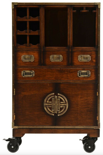 Casa Padrino Luxus Vintage Stil Barschrank mit Rollen Braun 74 x 37 x H. 123 cm - Massivholz Weinschrank - Vintage Stil Bar M�bel - Luxus Bar M�bel - Massivholz Bar M�bel