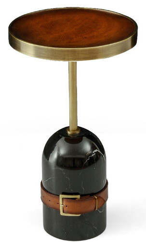 Casa Padrino Luxus Beistelltisch Braun / Messing / Schwarz  29,5 x H. 51,5 cm - Runder Tisch mit Marmorfu� - Wohnzimmer M�bel - Luxus M�bel