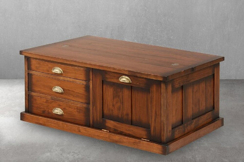 Casa Padrino Luxus Vintage Stil Couchtisch Braun / Messing 105 x 69 x H. 46 cm - Rechteckiger Massivholz Wohnzimmertisch - Vintage Stil Wohnzimmer M�bel - Luxus M�bel