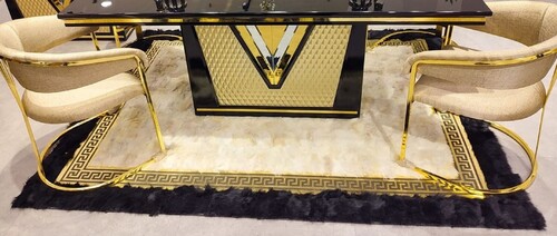 Casa Padrino Luxus Teppich Creme / Gold / Schwarz 170 x 240 cm - Rechteckiger Fell Teppich