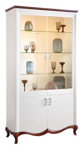 Casa Padrino Luxus Art Deco Vitrinenschrank Wei� / Dunkelbraun 114 x 46,5 x H. 209,5 cm - Wohnzimmerschrank mit 4 T�ren - Wohnzimmerm�bel