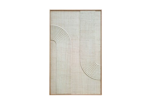 Casa Padrino Luxus Wanddekoration Naturfarben 75 x 4 x H. 122 cm - Wandrelief Elias aus Palmengeflecht mit Rahmen aus Eichenfurnier - Luxus Deko Accessoires