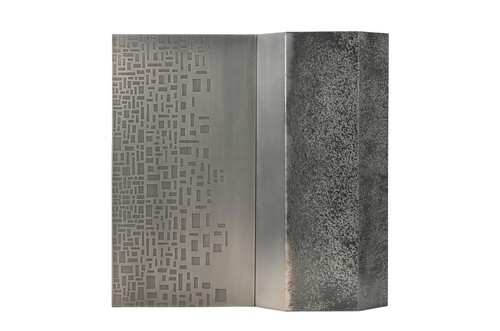 Casa Padrino Luxus Wanddekoration Silber 103,5 x 12,5 x H. 101,5 cm - Zweiteiliges Wandrelief Edge aus Stahl mit ge�tztem Antik-Nickel Finish - Luxus Deko Accessoires