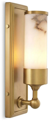 Casa Padrino Luxus Wandleuchte Antik Messing / Alabaster 12,5 x 11,5 x H. 38 cm - Wohnzimmer Wandlampe mit rundem Alabaster Lampenschirm - Luxus Leuchten - Luxus Interior - Luxus M�bel