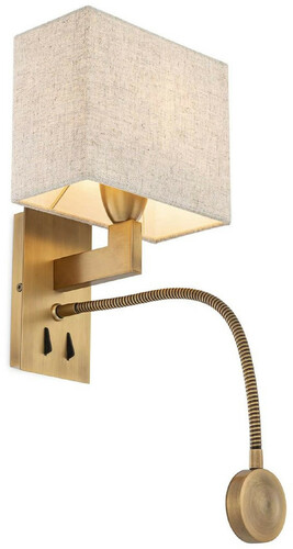 Casa Padrino Luxus Wandleuchte Antik Messing / Beige 19 x 17 x H. 32 cm - Wandlampe mit schwenbarer LED Leseleuchte - Hotel Leuchten - Luxus Leuchten - Luxus Wandleuchten - Luxus Qualit�t