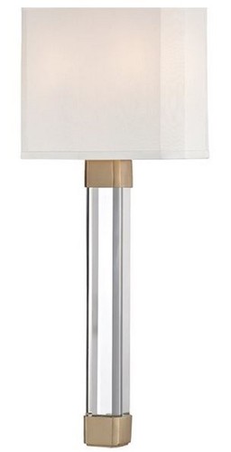Casa Padrino Luxus Wandleuchte Antik Messingfarben / Wei� 22,9 x 10,2 x H. 54,6 cm - Moderne Wandlampe mit Kristallglas und Seiden Lampenschirm