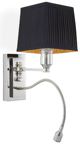 Casa Padrino Luxus Wandleuchte Silber / Schwarz 14 x 25 x H. 30,5 cm - Wandlampe mit schwenbarer LED Leseleuchte - Hotel Leuchten - Luxus Leuchten - Luxus Wandleuchten - Luxus Qualit�t