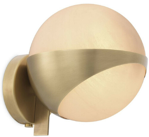 Casa Padrino Luxus Wandleuchte Antik Messingfarben / Wei� 14 x 18 x H. 19 cm - Elegante Metall Wandlampe mit rundem Glas Lampenschirm