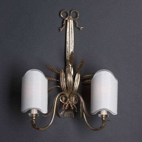 Casa Padrino Luxus Wandleuchte Gold-Silber B. 45 x H. 54 cm - Handgefertigte Wandleuchte aus Schmiedeeisen mit Weizen�hren - Luxus Kollektion - Edel & Prunkvoll