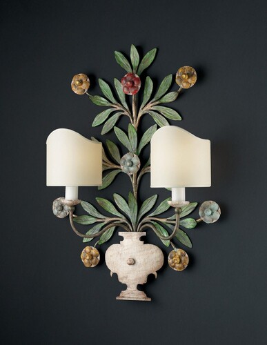 Casa Padrino Luxus Wandleuchte Mehrfarbig B. 55 x H. 70 cm - Handgefertigte Wandleuchte aus Schmiedeeisen mit handgeformten Bl�ten - Luxus Kollektion - Edel & Prunkvoll