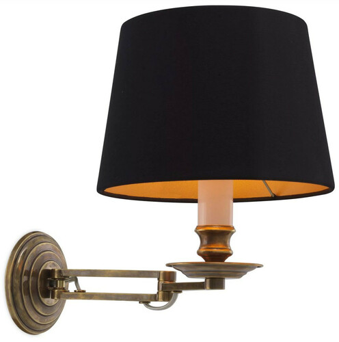 Casa Padrino Luxus Wandleuchte mit Schwenkarm Vintage Messingfarben / Schwarz 22 x 21,5 x H. 27,5 cm - Hotel & Restaurant Leuchte