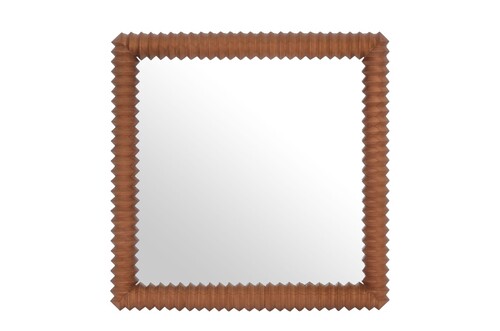 Casa Padrino Luxus Wandspiegel Braun 56,5 x 4 x H. 56,5 cm - Quadratischer Wandspiegel Kiko mit Rahmen aus Mindi-Holz im Amber Finish - Luxus Deko Accessoires