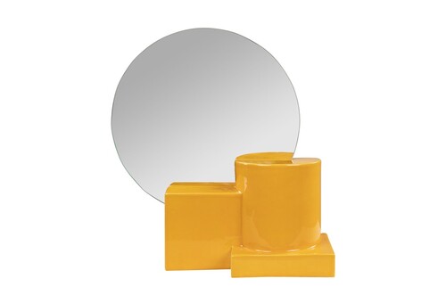 Casa Padrino Luxus Wandspiegel Gelb 35,5 x 12,5 x H. 38,5 cm - Kleiner Tisch- und Wandspiegel mit Steingut Rahmen im Poppy Yellow Finish - Luxus Deko Accessoires