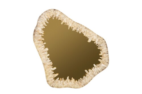 Casa Padrino Luxus Wandspiegel Gold 72 x 5 x H. 85 cm - Wandspiegel mit Rahmen aus nat�rlichem Quarz und goldfarben get�ntem Spiegelglas - Luxus Deko Accessoires