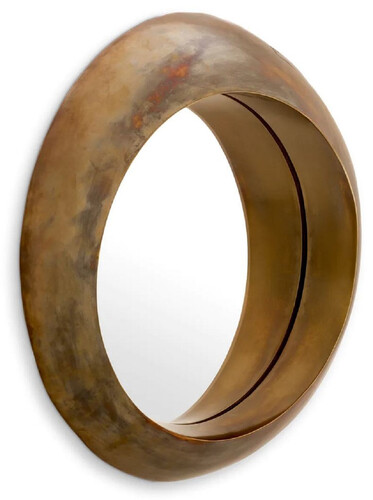 Casa Padrino Luxus Aluminium Wandspiegel Vintage Messing  50 cm - Runder Wohnzimmer Spiegel - Schlafzimmer Spiegel - Garderoben Spiegel - Luxus M�bel - Luxus Einrichtung